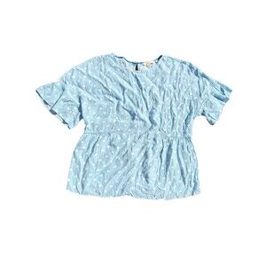 Boden Blue White Polka Dot Sz 12 Short Sleeve Blouse